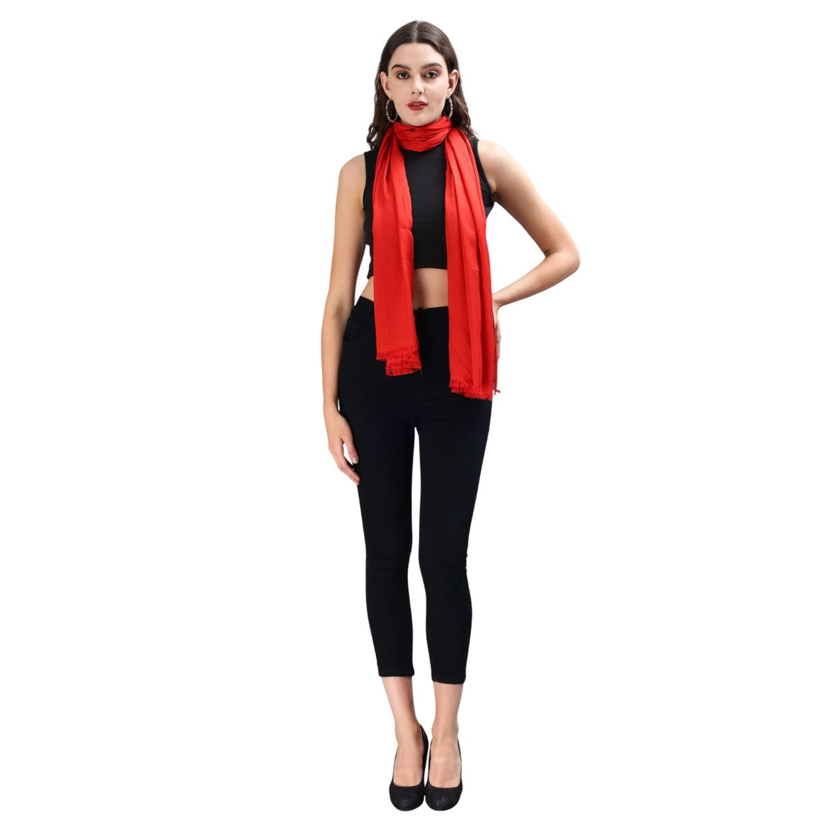 Red - Back - Cath Kidston Plain Viscose Lightweight Scarf
