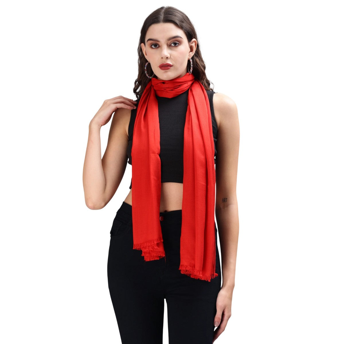 Red - Front - Cath Kidston Plain Viscose Lightweight Scarf