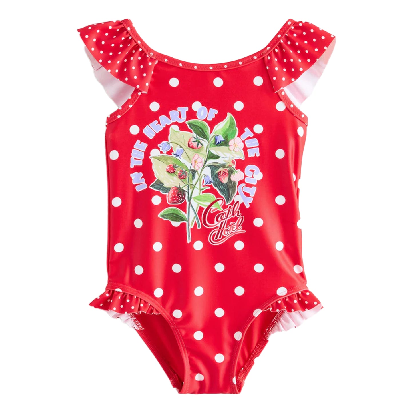 Red - Front - Cath Kidston Girls Polka Dot One Piece Swimsuit