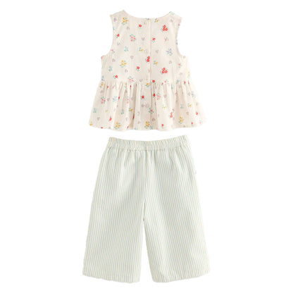 Cream - Back - Cath Kidston Girls Flowers Top & Bottom Set