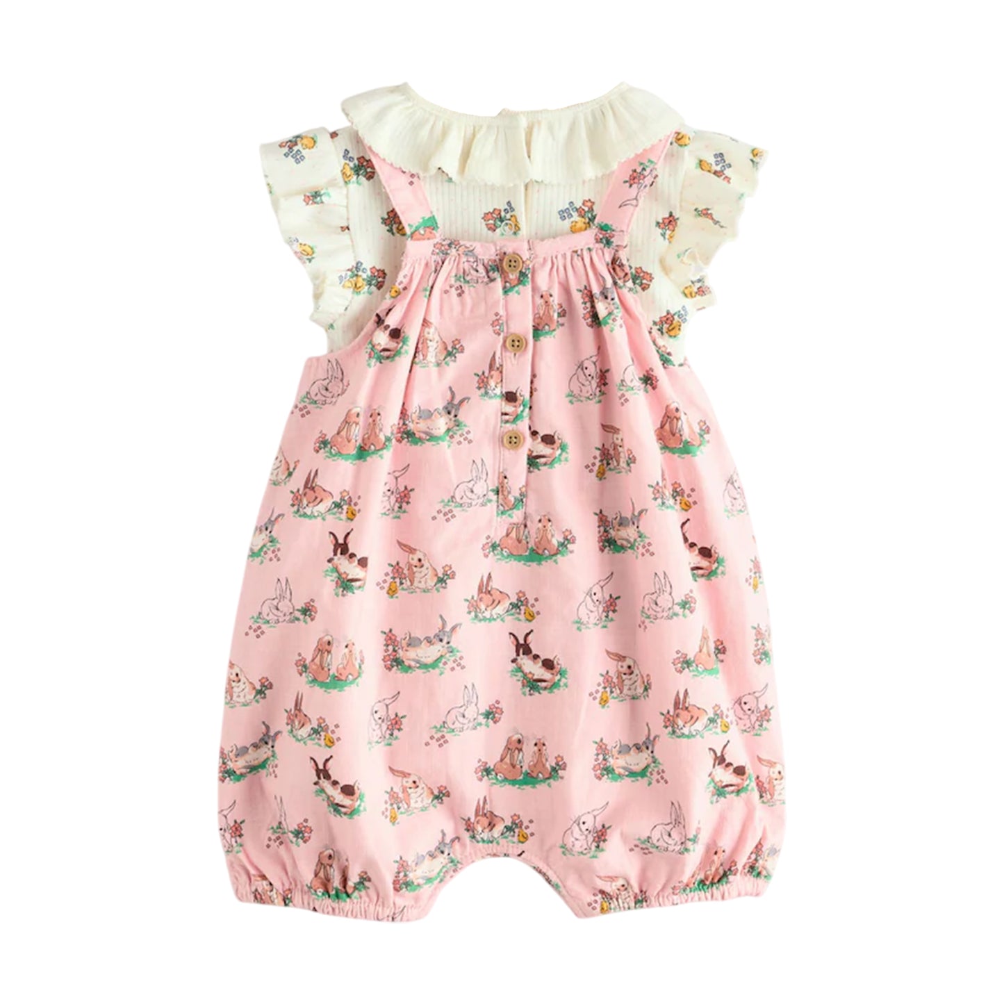 Pink - Back - Cath Kidston Baby Girls Floral Jersey Romper Set