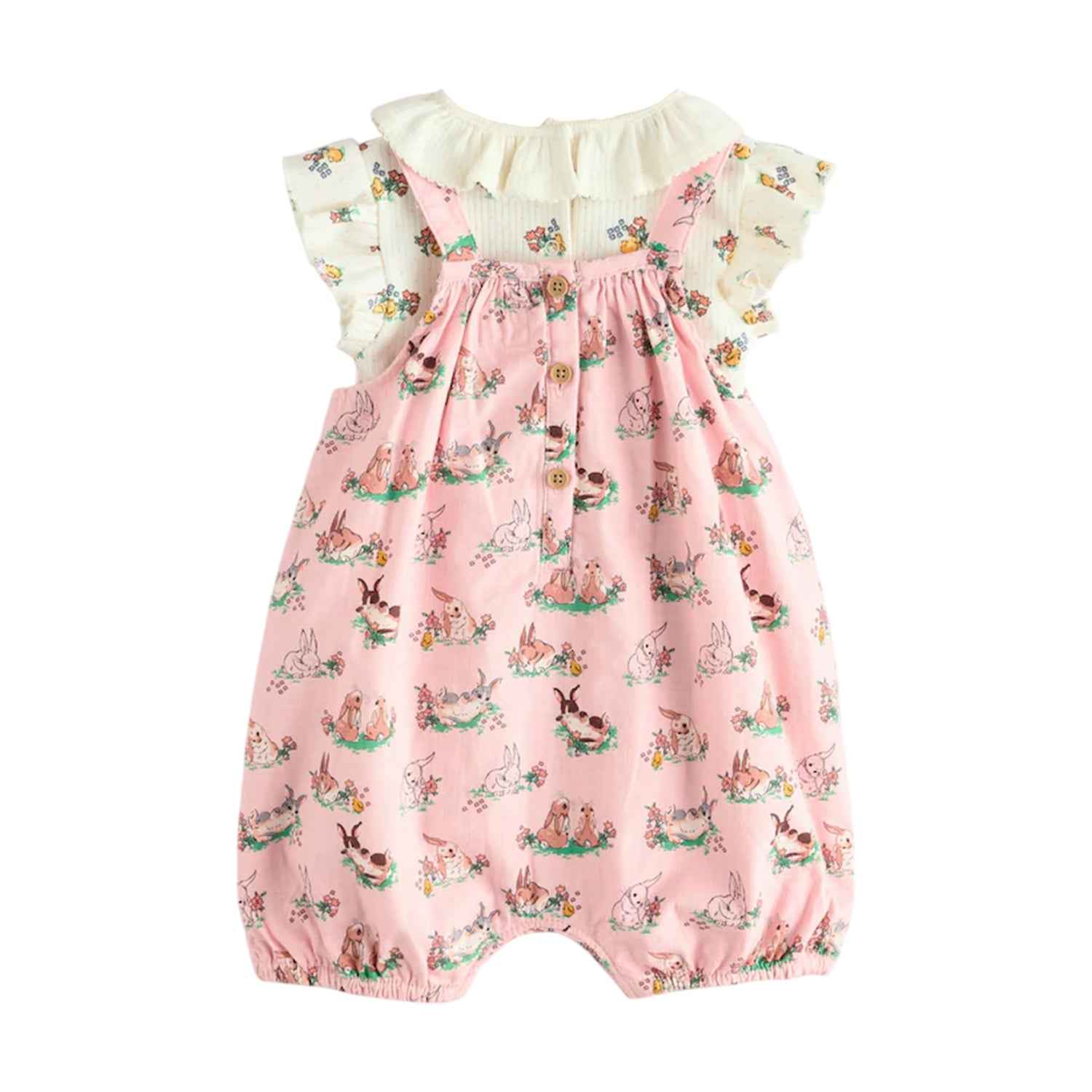 Pink - Back - Cath Kidston Baby Girls Floral Jersey Romper Set