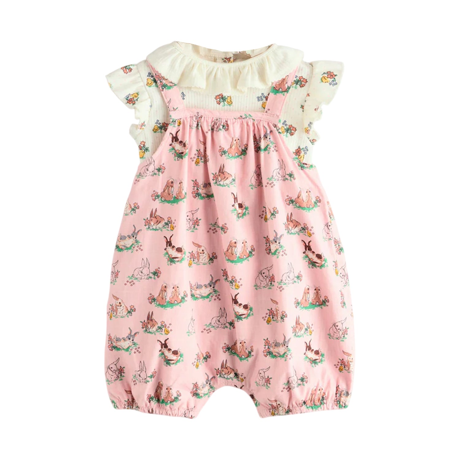 Pink - Front - Cath Kidston Baby Girls Floral Jersey Romper Set