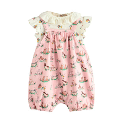 Pink - Front - Cath Kidston Baby Girls Floral Jersey Romper Set