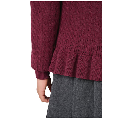 Burgundy - Side - Clarks Girls Cable Knit Frill School Cardigan