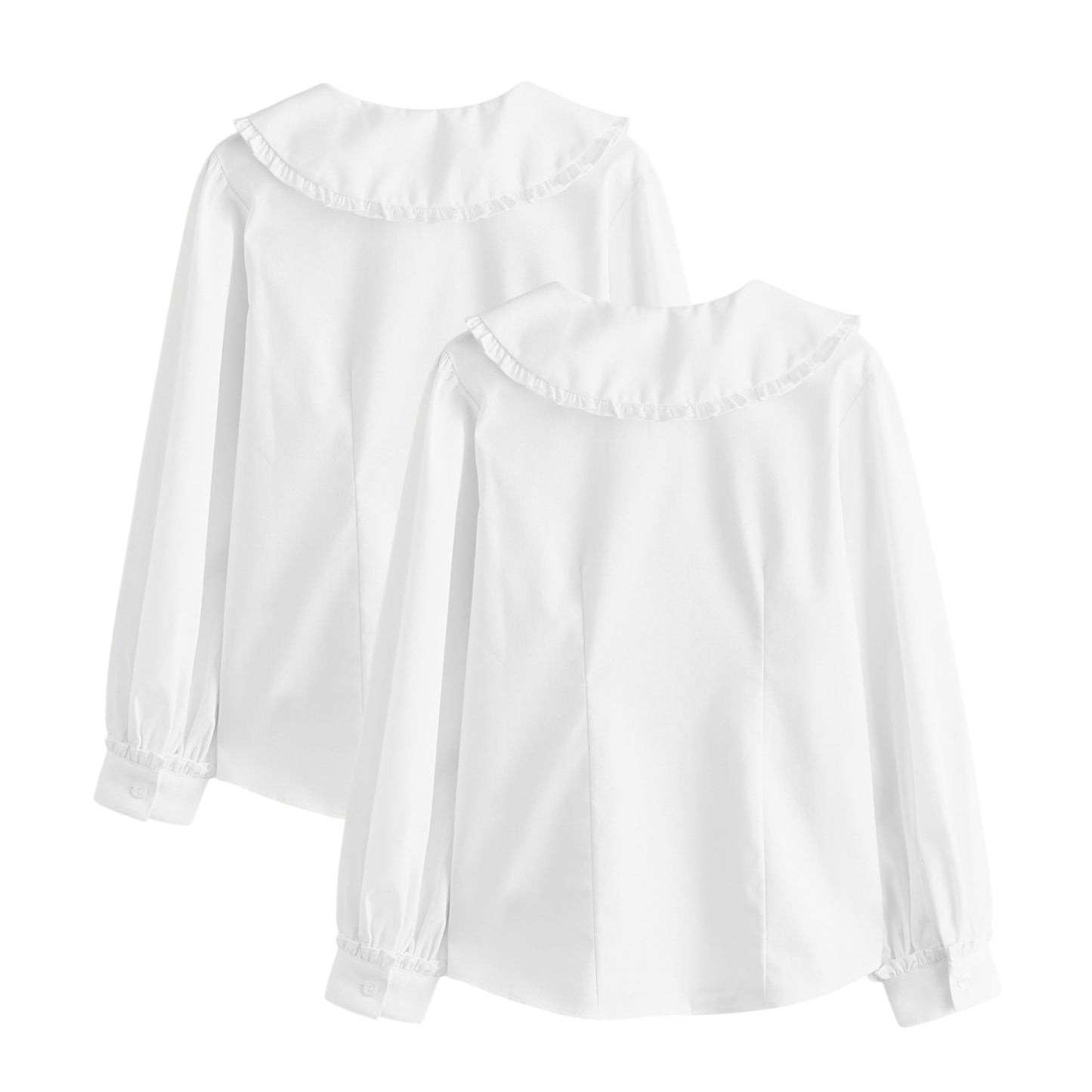White - Back - Clarks Girls Frill Collar Long-Sleeved Shirt (Pack of 2)