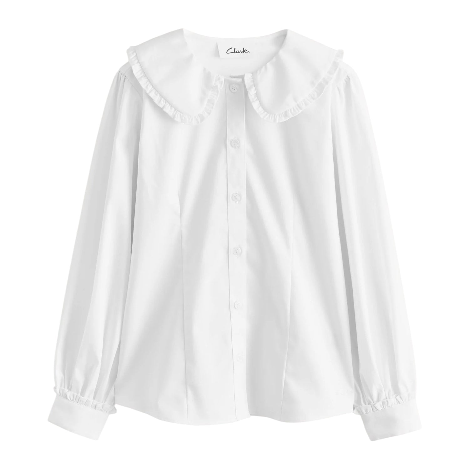 White - Side - Clarks Girls Frill Collar Long-Sleeved Shirt (Pack of 2)