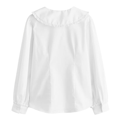 White - Lifestyle - Clarks Girls Frill Collar Long-Sleeved Shirt (Pack of 2)