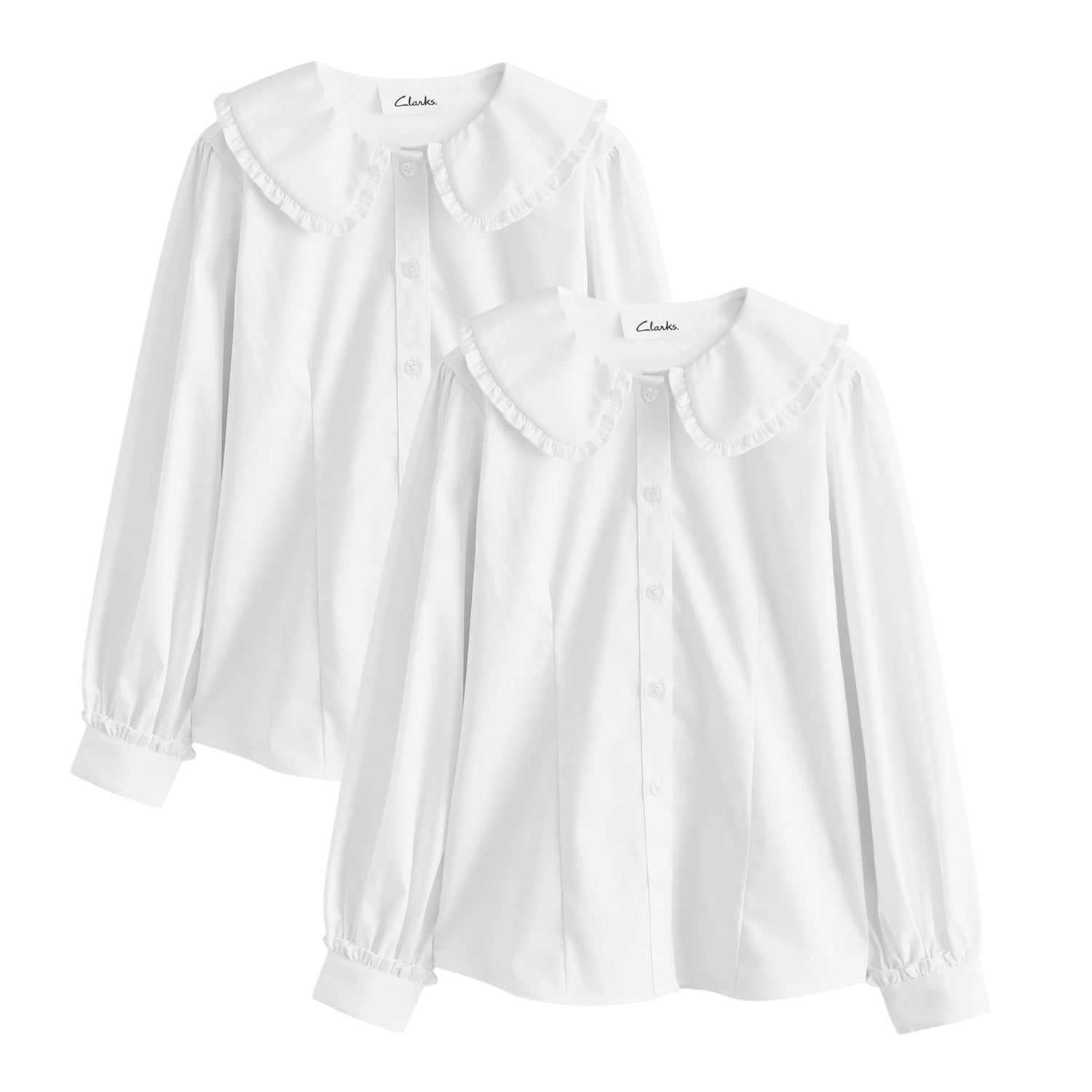 White - Front - Clarks Girls Frill Collar Long-Sleeved Shirt (Pack of 2)