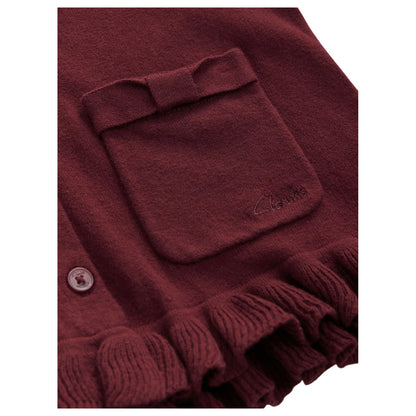 Burgundy - Side - Clarks Girls Bow Knitted School Cardigan (Pack of 2)