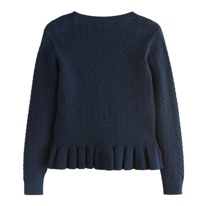 Royal Blue - Back - Clarks Girls Cable Knit Frill School Cardigan (Pack of 2)