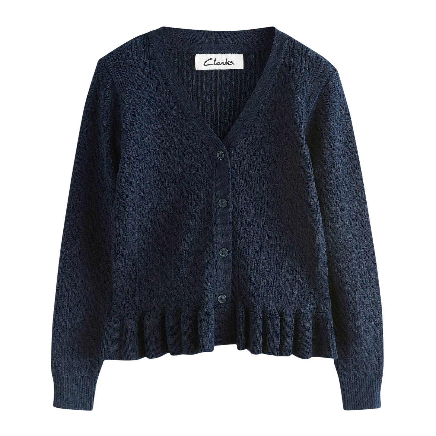 Royal Blue - Side - Clarks Girls Cable Knit Frill School Cardigan (Pack of 2)
