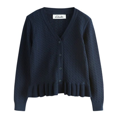 Royal Blue - Side - Clarks Girls Cable Knit Frill School Cardigan (Pack of 2)