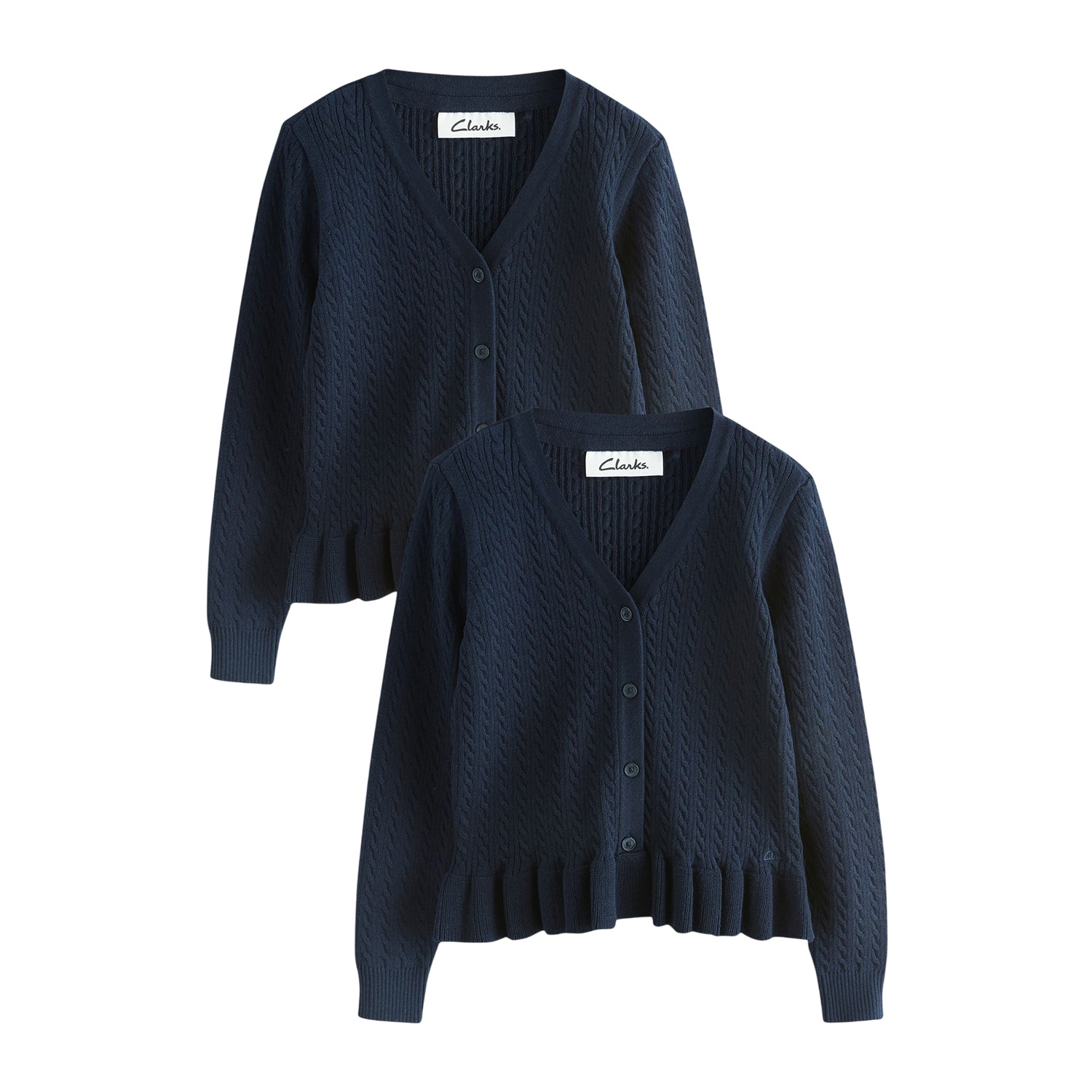 Royal Blue - Front - Clarks Girls Cable Knit Frill School Cardigan (Pack of 2)