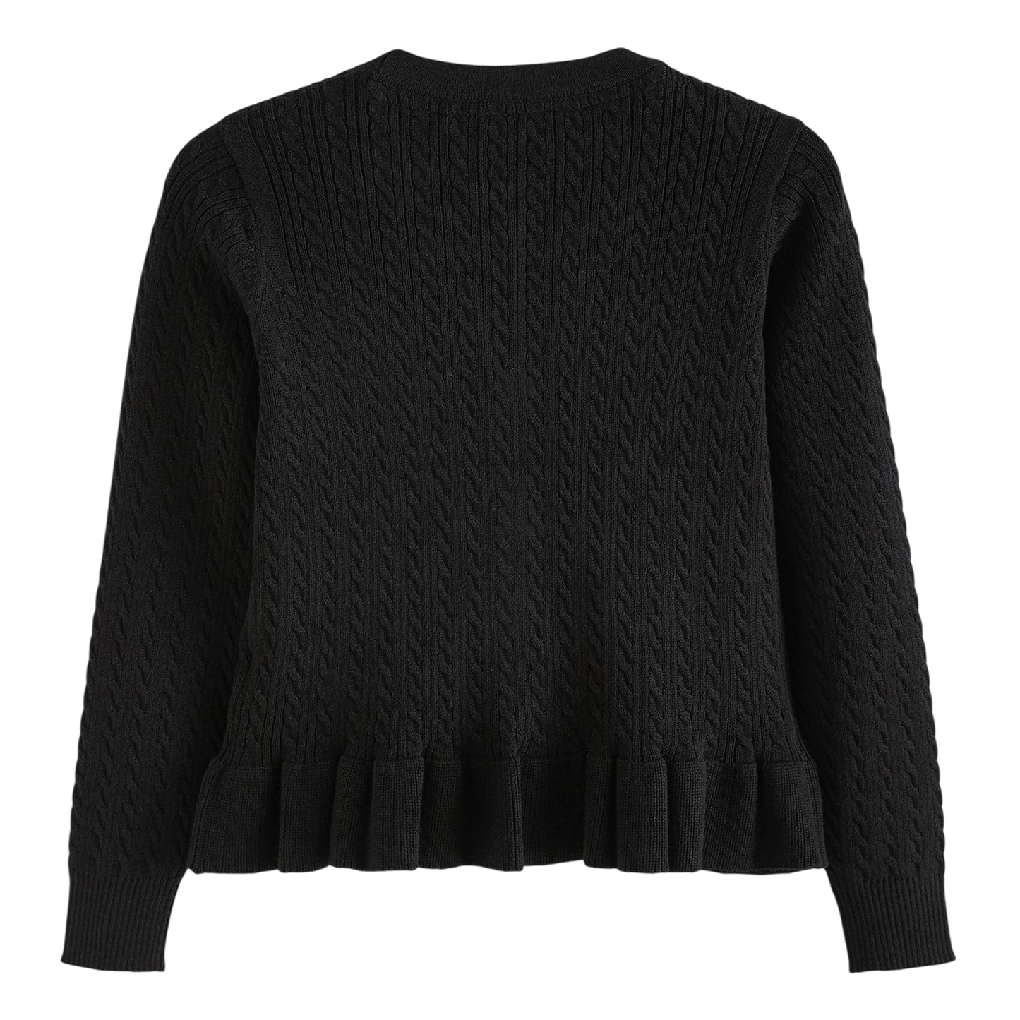 Black - Back - Clarks Girls Cable Knit Frill School Cardigan