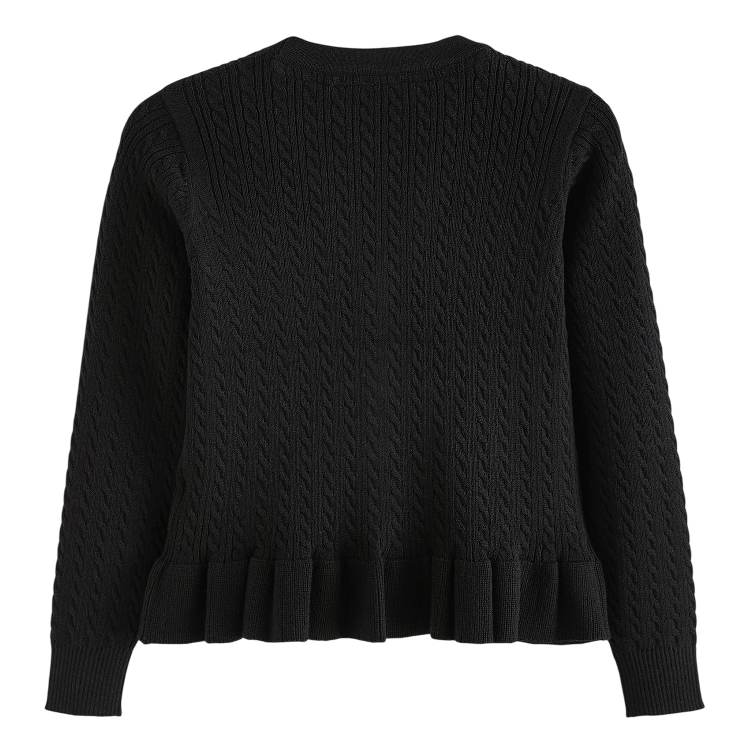 Black - Back - Clarks Girls Cable Knit Frill School Cardigan