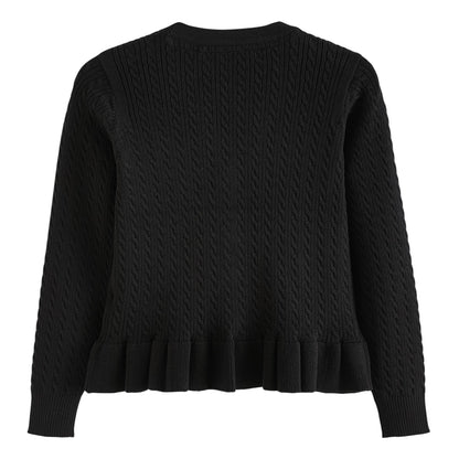 Black - Back - Clarks Girls Cable Knit Frill School Cardigan