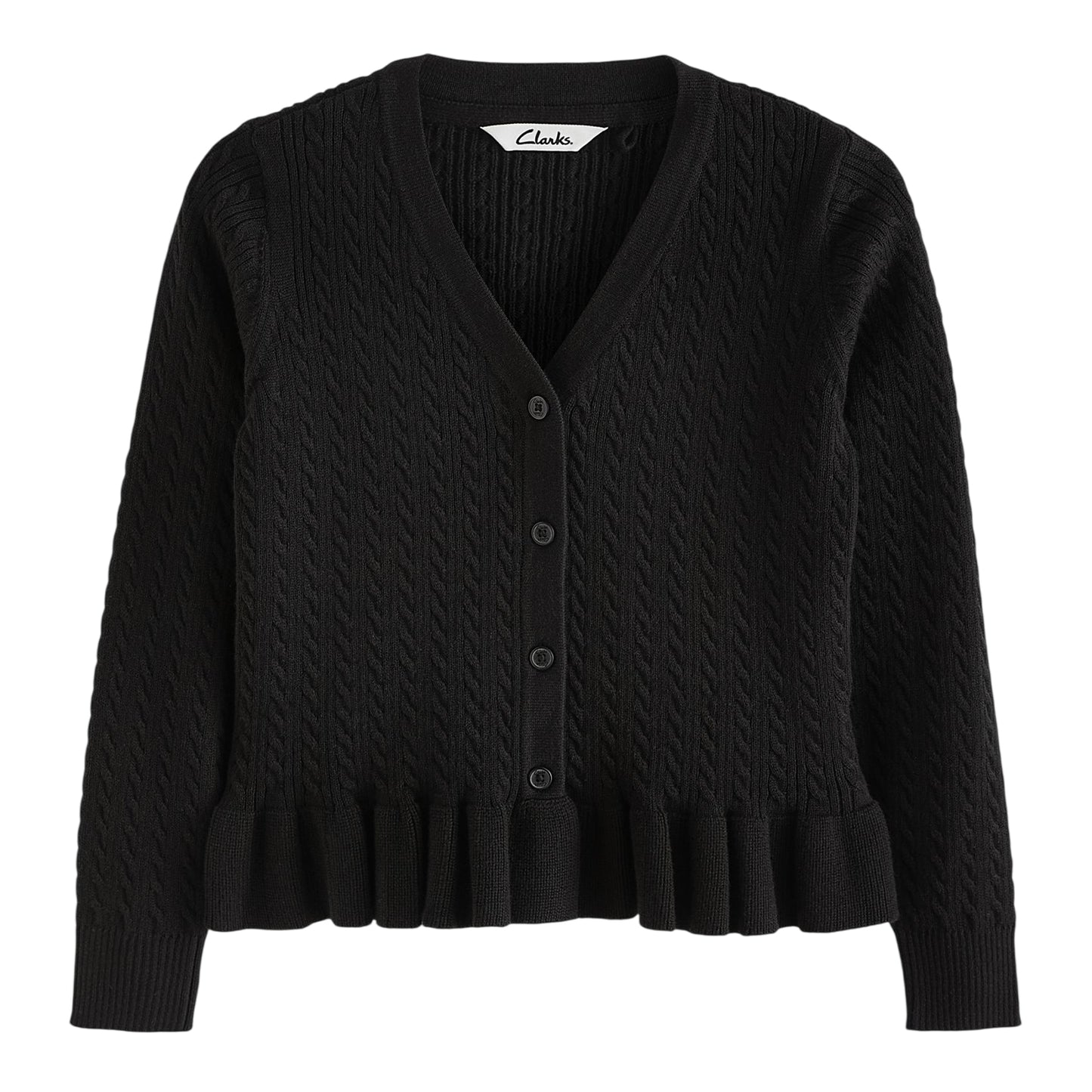 Black - Front - Clarks Girls Cable Knit Frill School Cardigan