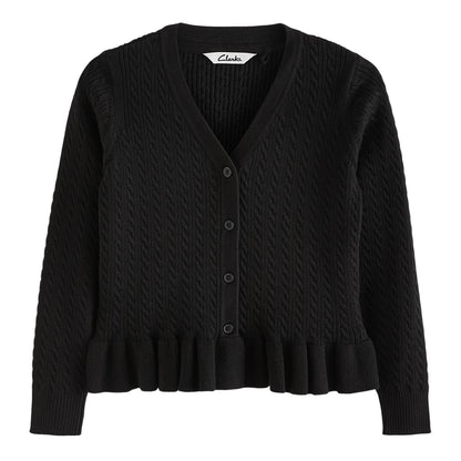 Black - Front - Clarks Girls Cable Knit Frill School Cardigan