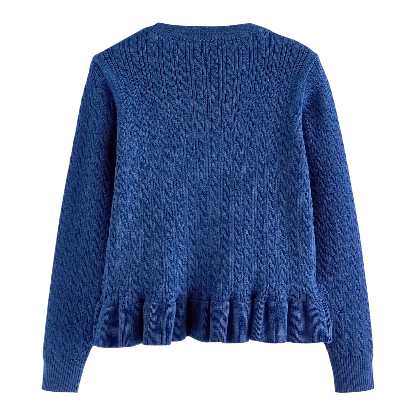Blue - Back - Clarks Girls Cable Knit Frill School Cardigan