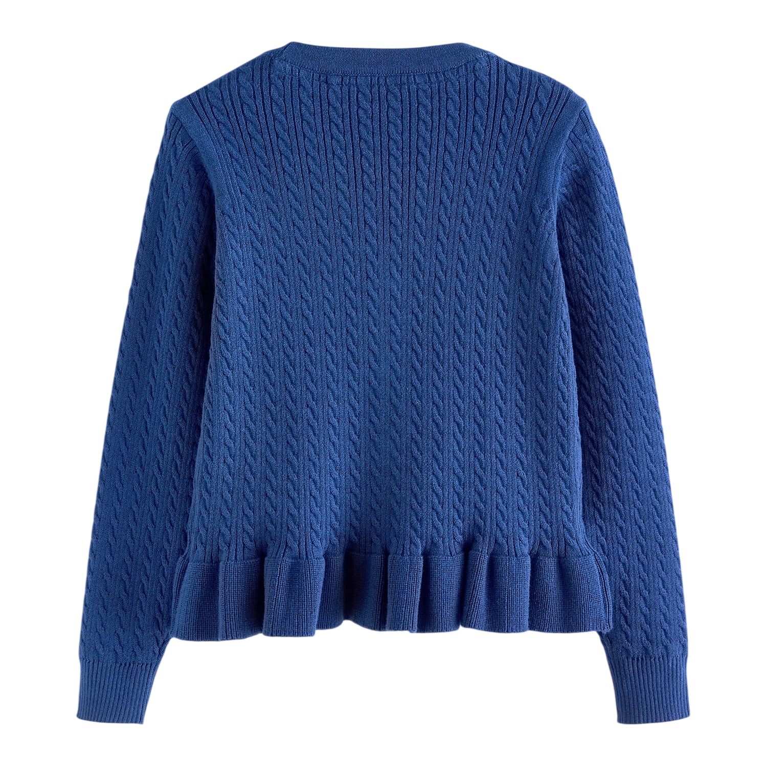 Blue - Back - Clarks Girls Cable Knit Frill School Cardigan