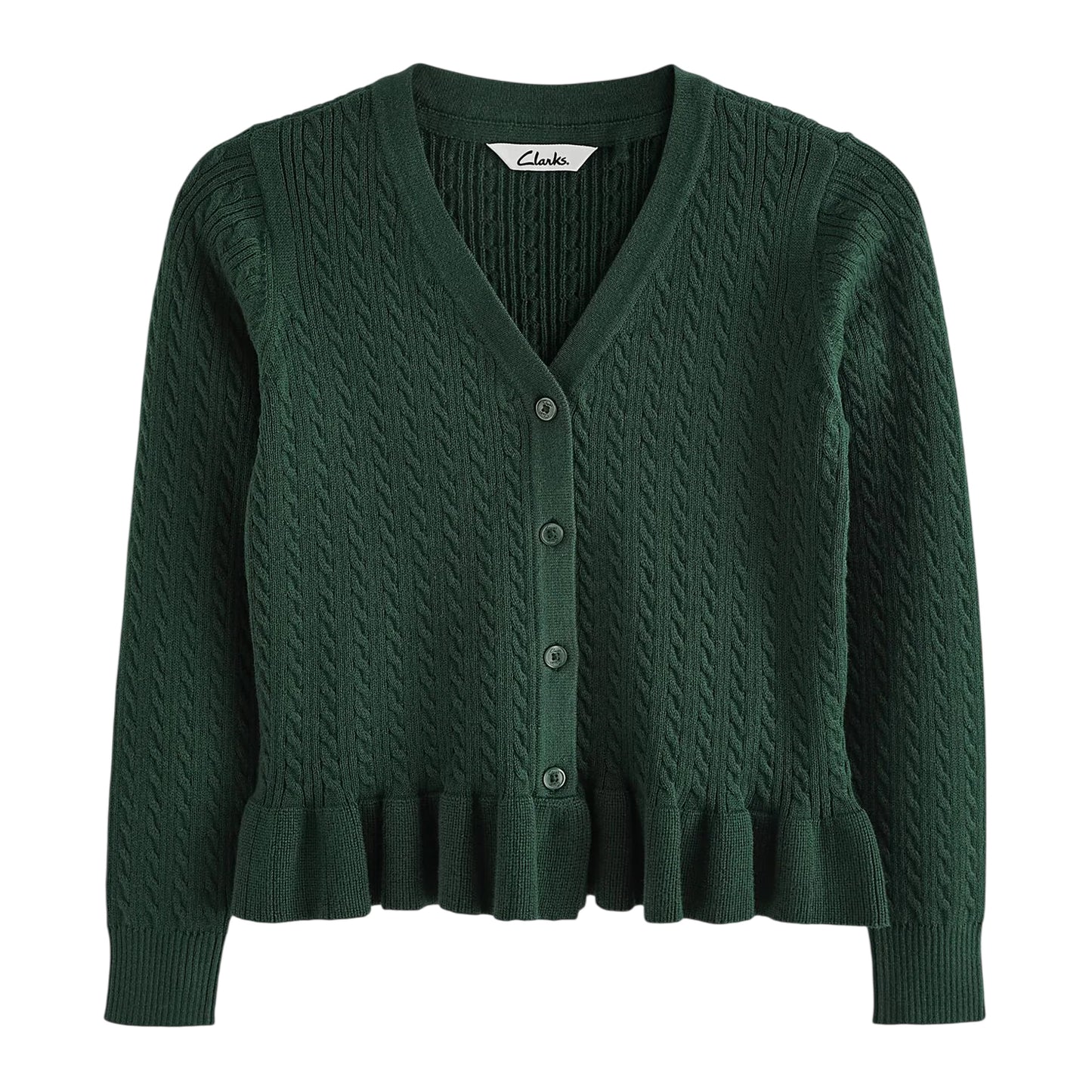 Green - Front - Clarks Girls Cable Knit Frill School Cardigan