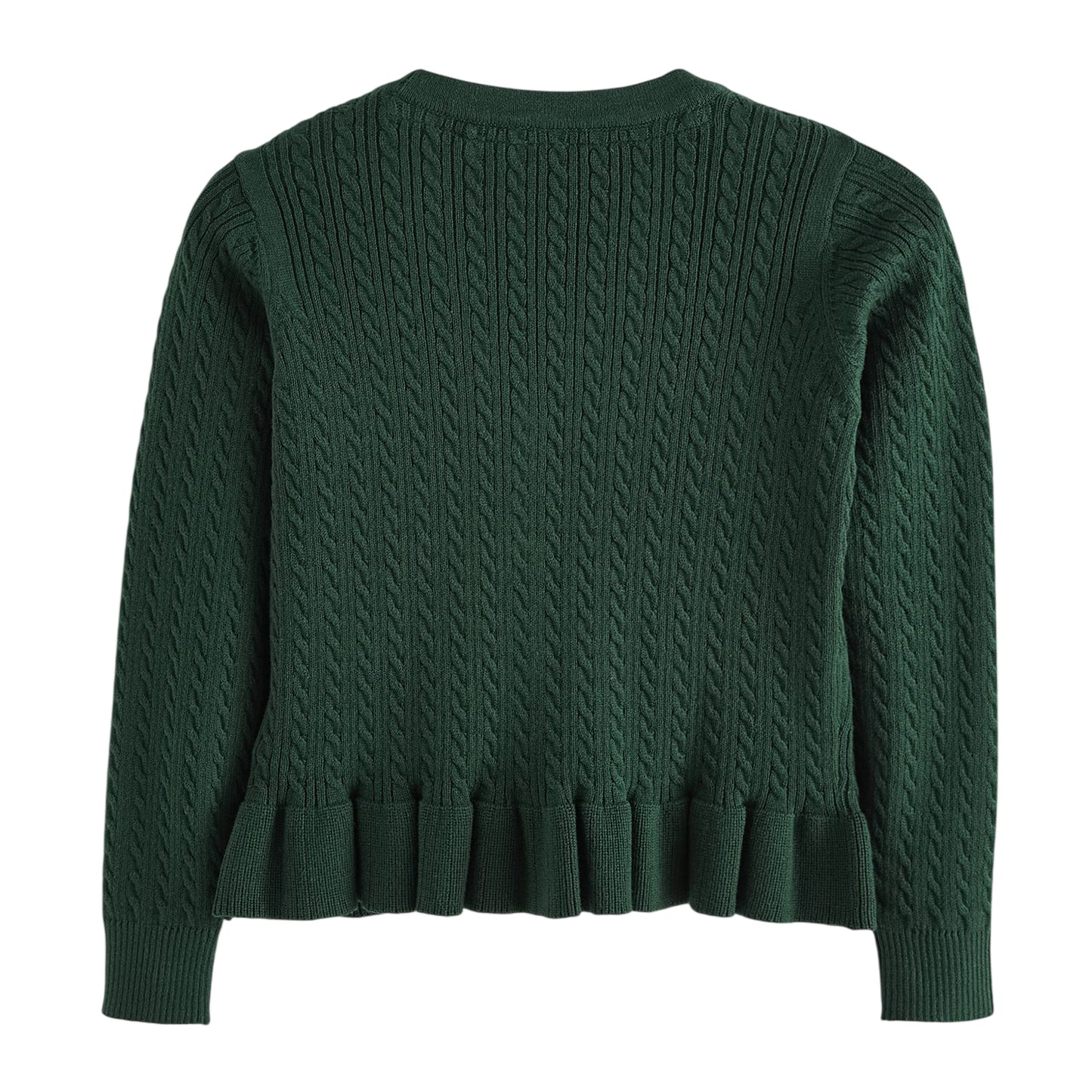 Green - Back - Clarks Girls Cable Knit Frill School Cardigan