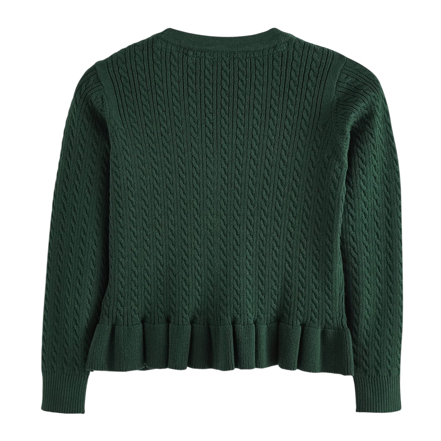 Green - Back - Clarks Girls Cable Knit Frill School Cardigan