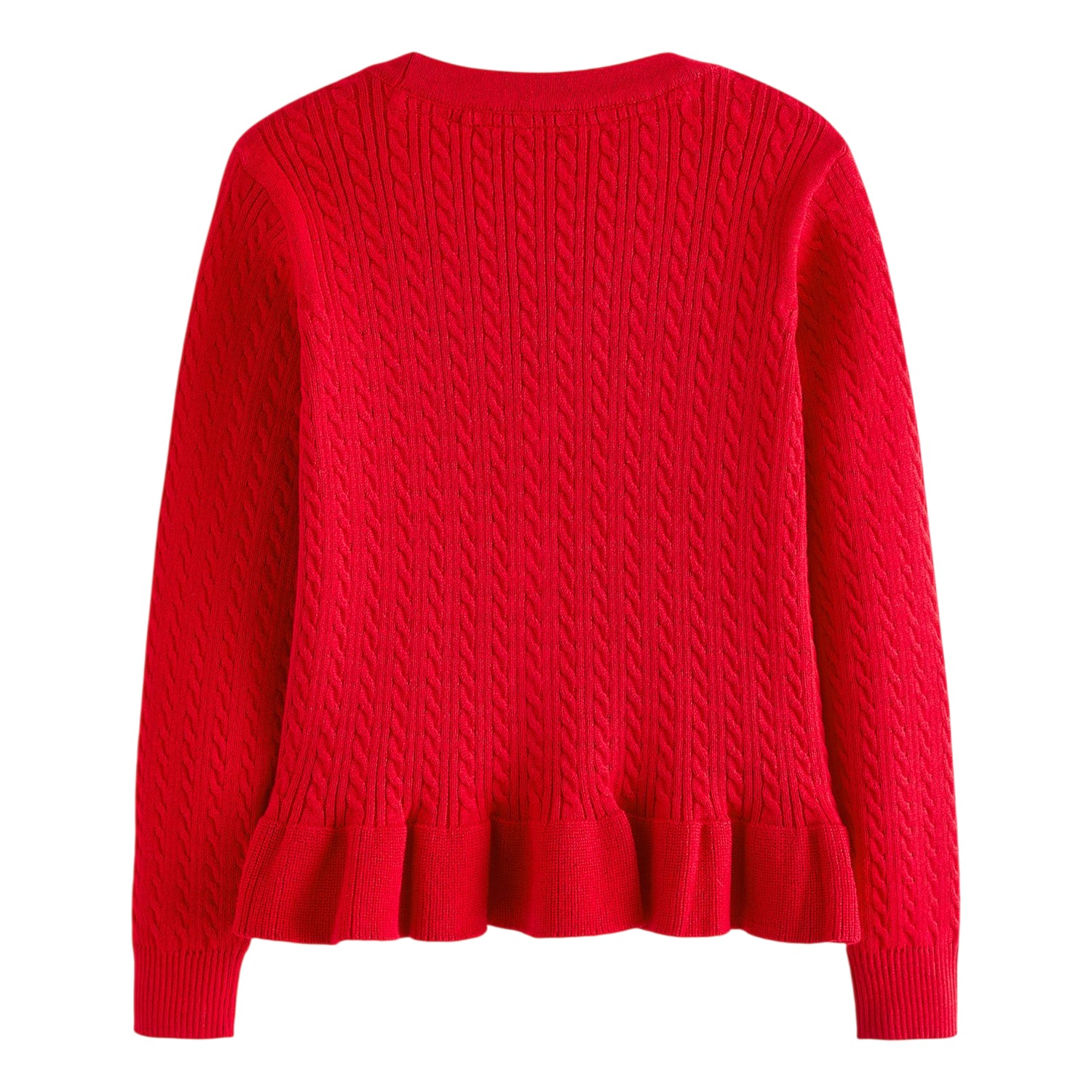 Red - Back - Clarks Girls Cable Knit Frill School Cardigan
