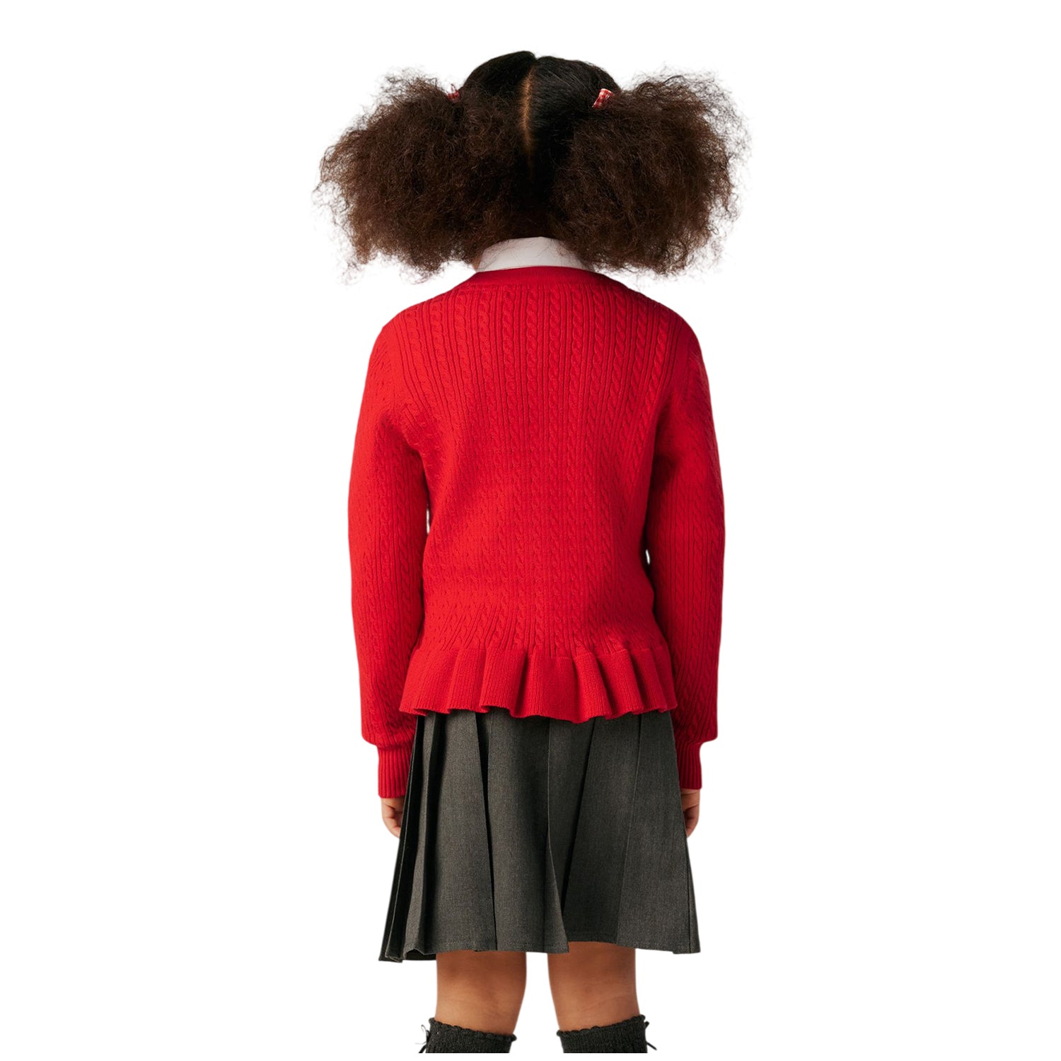 Red - Lifestyle - Clarks Girls Cable Knit Frill School Cardigan