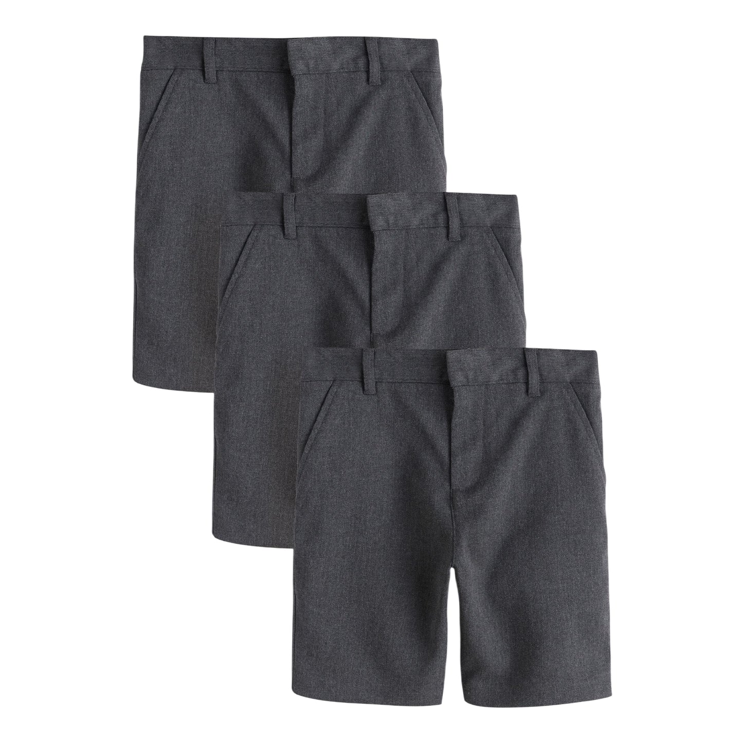 Grey - Front - Clarks Boys Plain Regular School Shorts (Pack of 3)