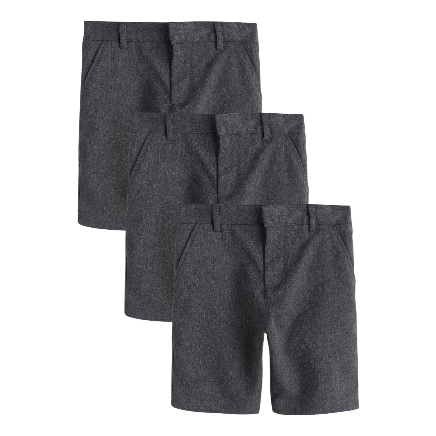 Grey - Front - Clarks Boys Plain Regular School Shorts (Pack of 3)