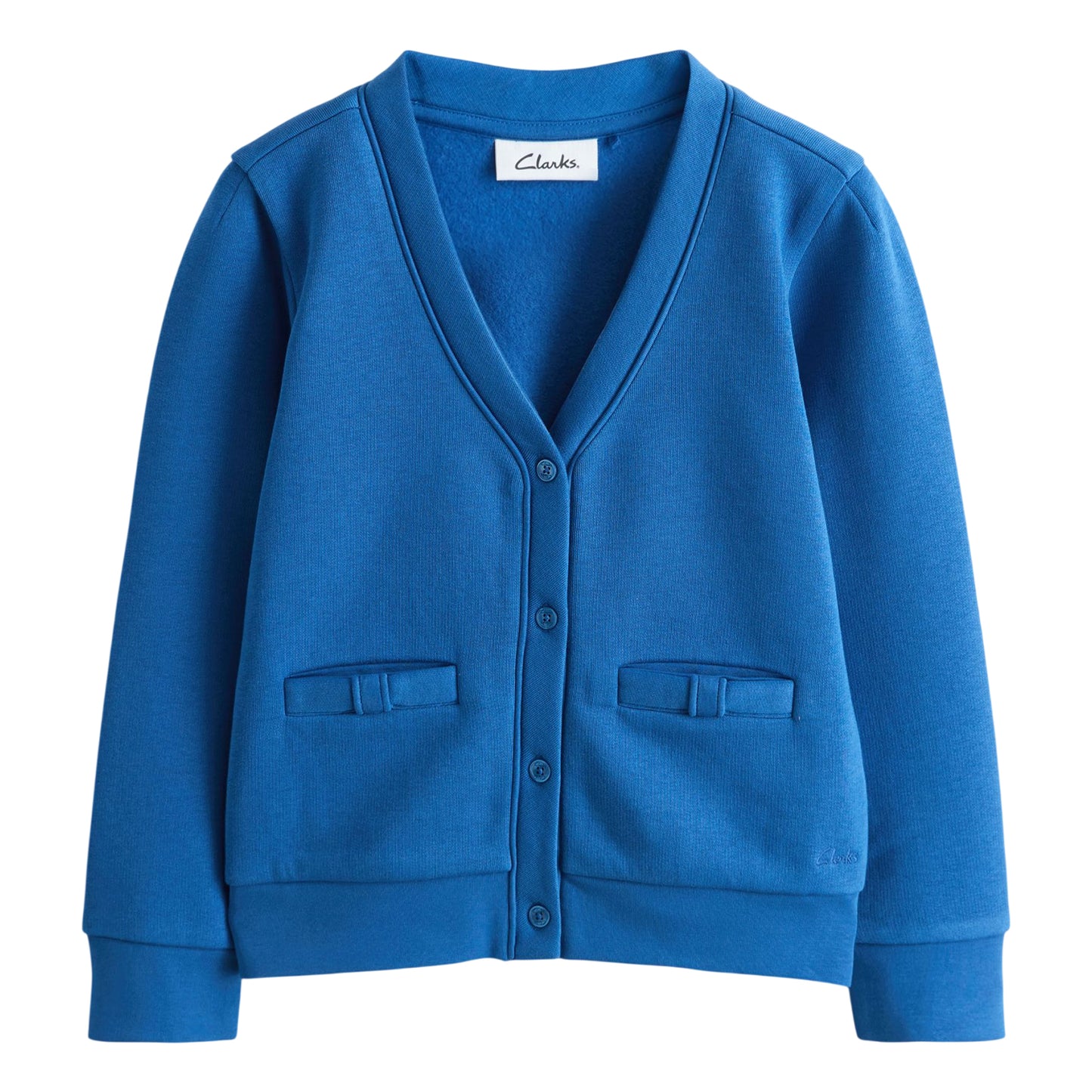 Blue - Side - Clarks Girls Bow School Cardigan (Pack of 2)