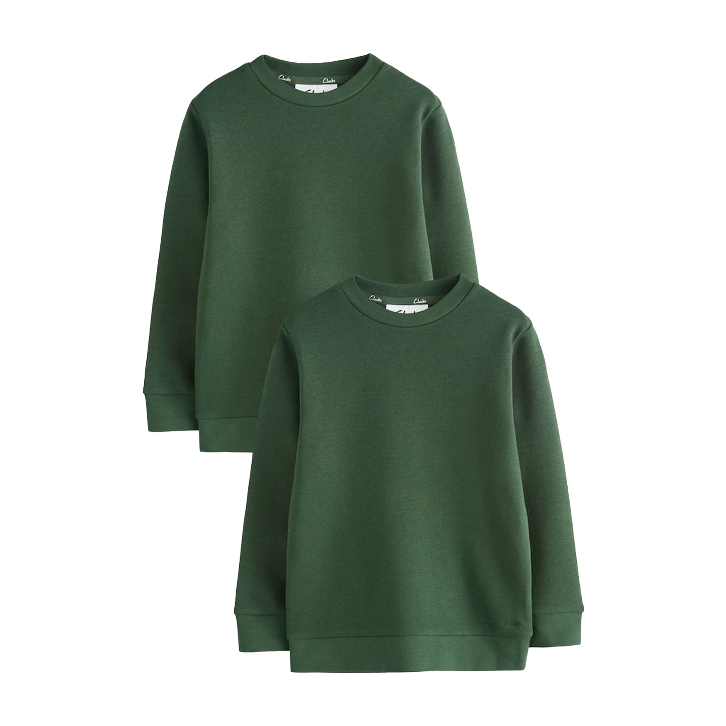 Green - Front - Clarks Boys Plain Crew Neck School Sweat Top (Pack of 2)