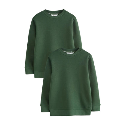 Green - Front - Clarks Boys Plain Crew Neck School Sweat Top (Pack of 2)