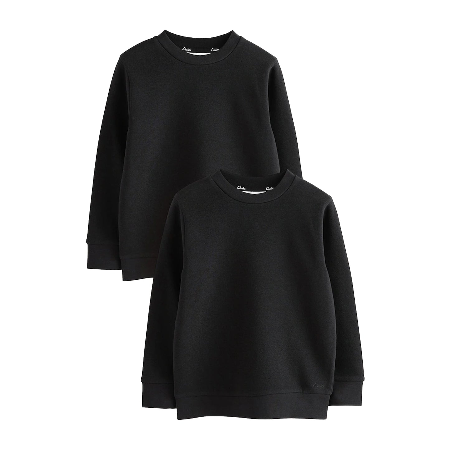 Black - Front - Clarks Boys Plain Crew Neck School Sweat Top (Pack of 2)