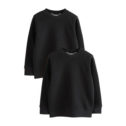 Black - Front - Clarks Boys Plain Crew Neck School Sweat Top (Pack of 2)