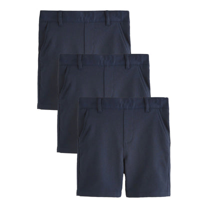 Navy - Front - Clarks Boys Plain Regular School Shorts (Pack of 3)