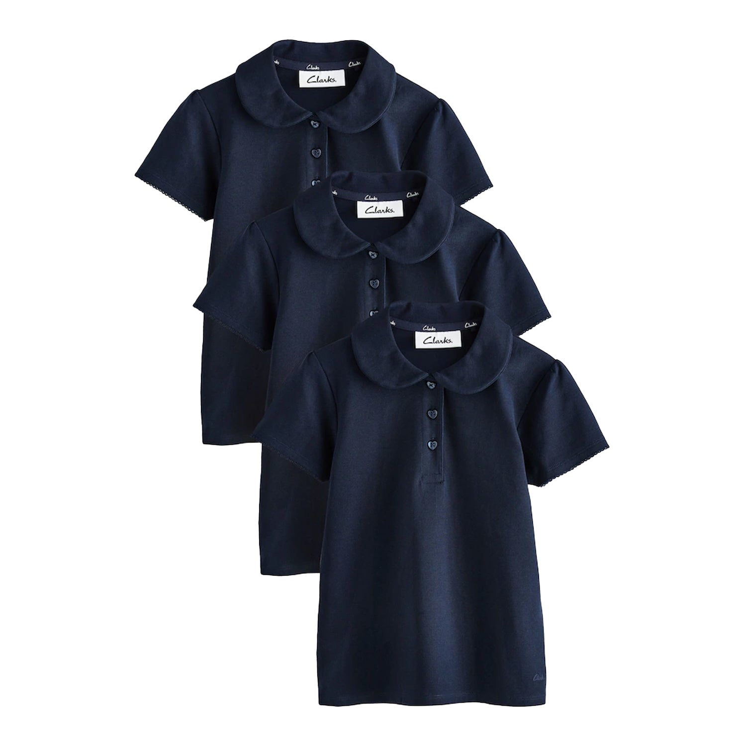 Navy - Front - Clarks Girls Short-Sleeved Polo Shirt (Pack of 3)
