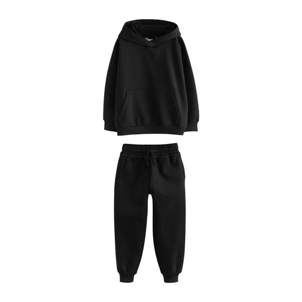 Black - Front - Clarks Boys Embroidered Logo Oversized Hoodie And Joggers Set