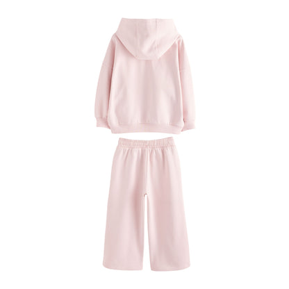 Pink - Back - Clarks Girls Wide Leg Oversized Hoodie And Joggers Set