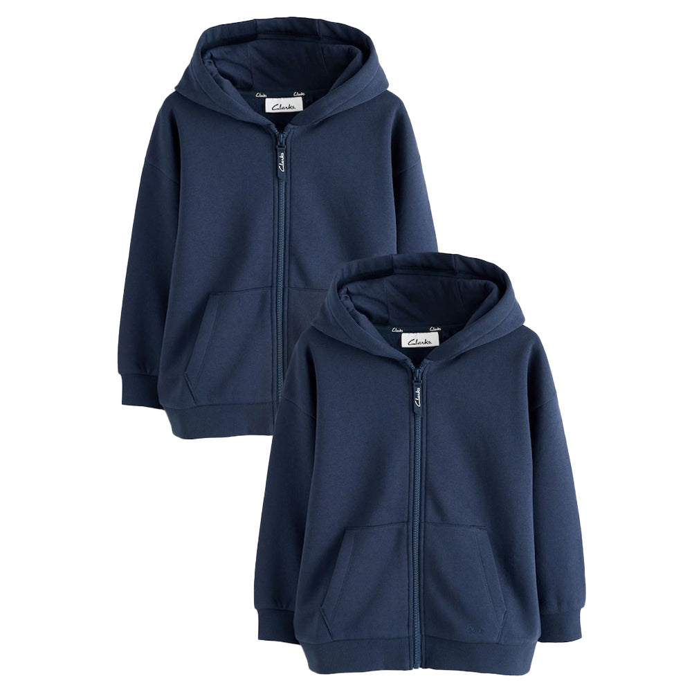 Navy - Front - Clarks Boys Embroidered Logo Full Zip Hoodie (Pack of 2)