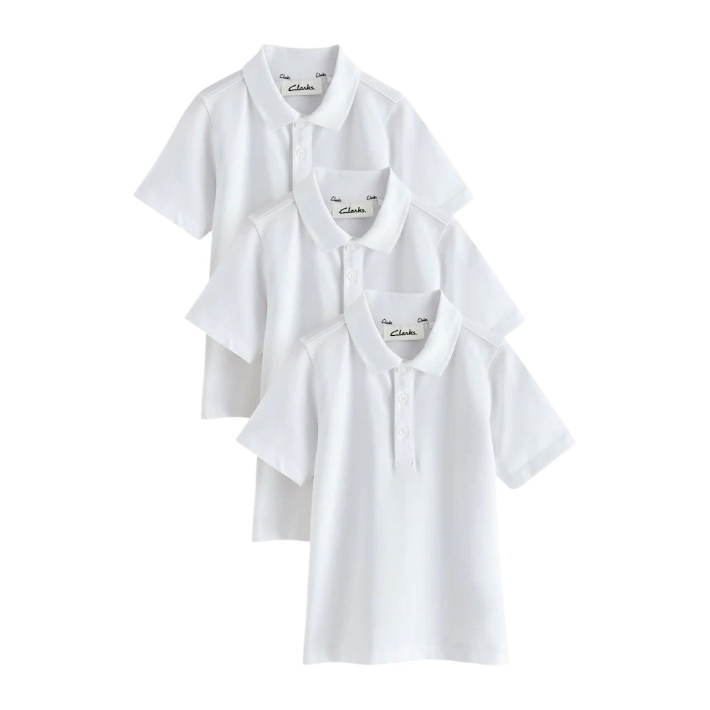 White - Front - Clarks Boys Short-Sleeved School Polo Shirt (Pack of 3)