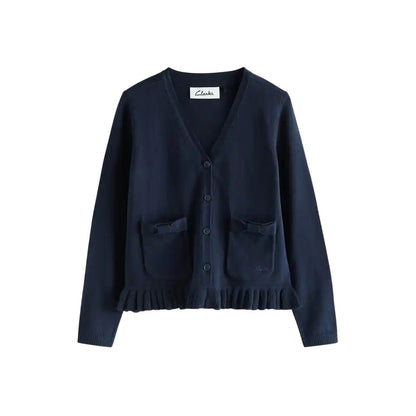 Navy - Back - Clarks Girls Knitted Bow Cardigan (Pack of 3)