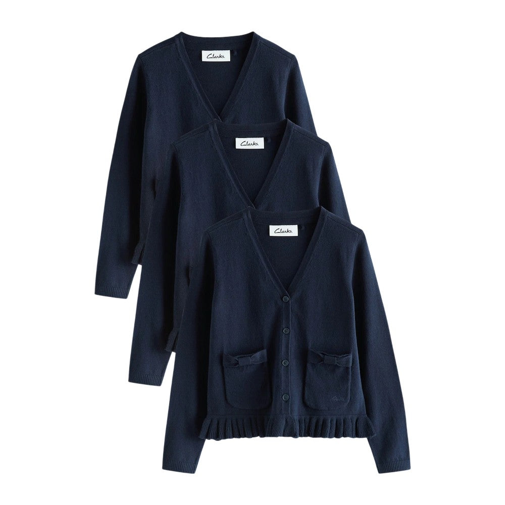 Navy - Front - Clarks Girls Knitted Bow Cardigan (Pack of 3)