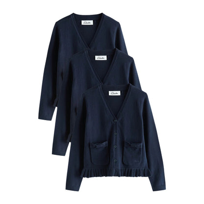 Navy - Front - Clarks Girls Knitted Bow Cardigan (Pack of 3)