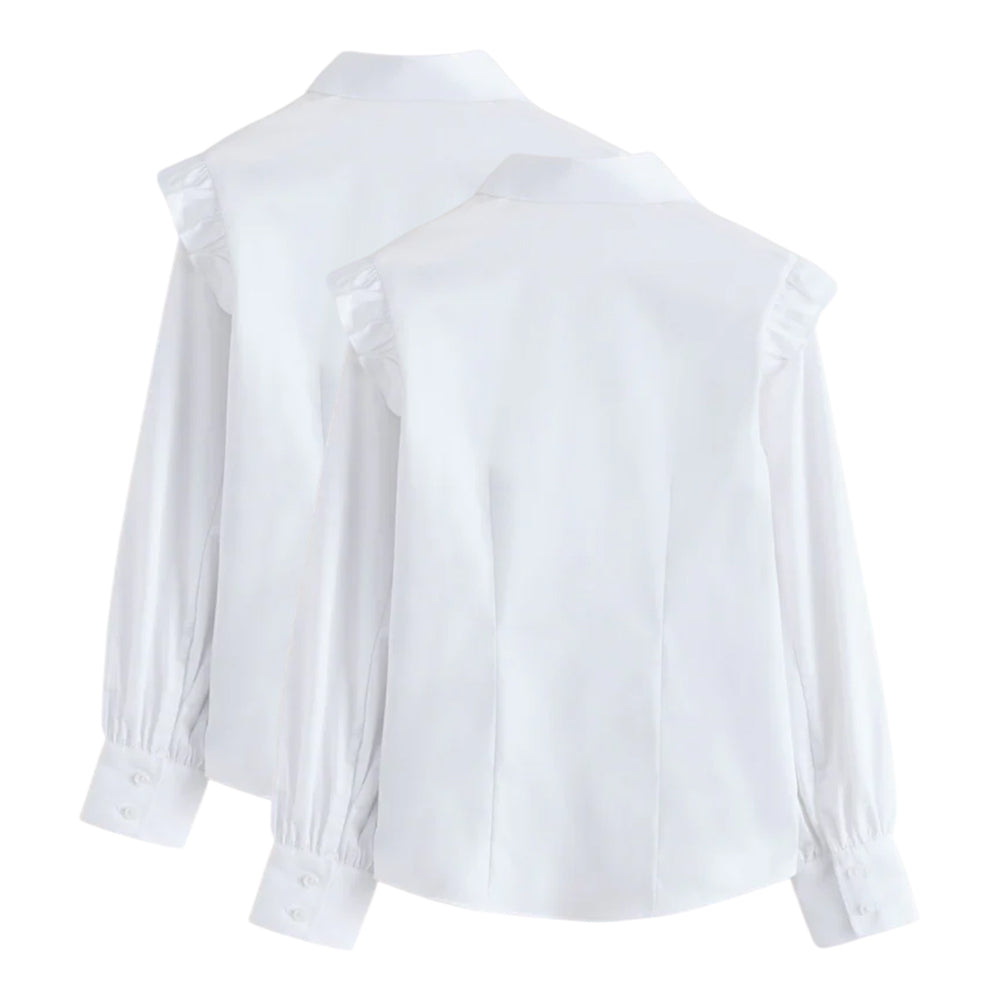 White - Back - Clarks Girls Frill Shoulder Long-Sleeved Shirt (Pack of 2)