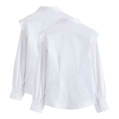 White - Back - Clarks Girls Frill Shoulder Long-Sleeved Shirt (Pack of 2)