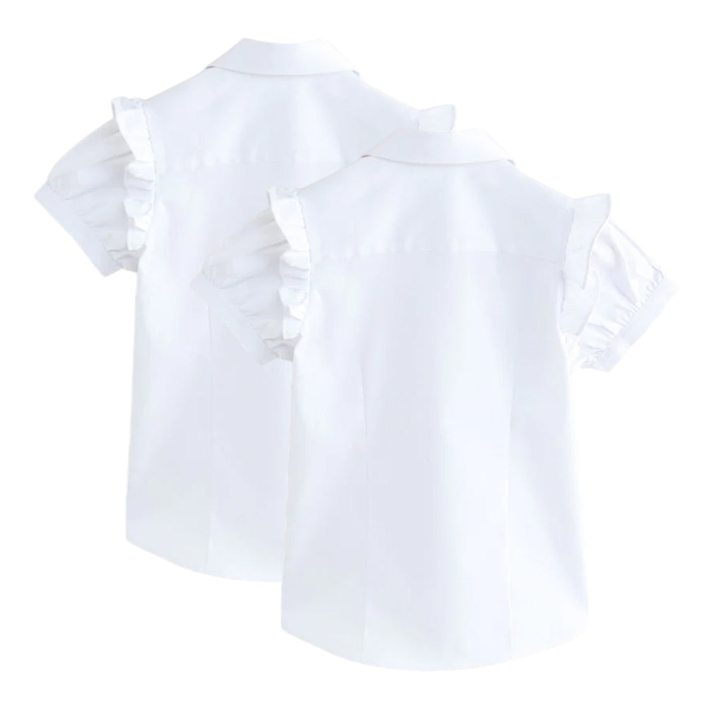 White - Back - Clarks Girls Frill Shoulder Short-Sleeved Shirt (Pack of 2)
