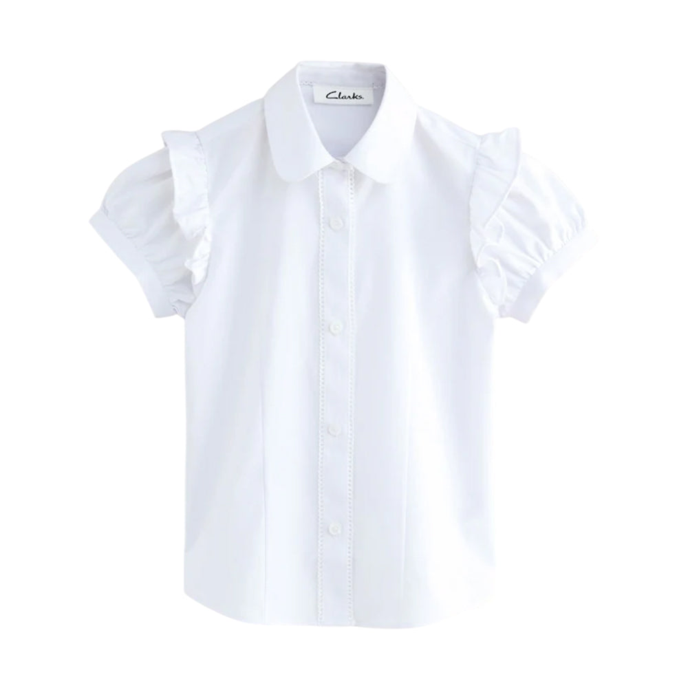 White - Side - Clarks Girls Frill Shoulder Short-Sleeved Shirt (Pack of 2)